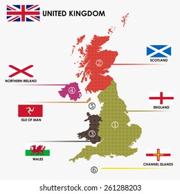 United Kingdom classify by each country map area and flag. (EPS10 art vector separate part by part) 