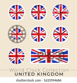 United Kingdom clock : Set of national flag clock : Vector Illustration