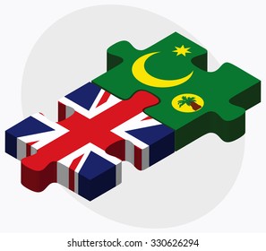 United Kingdom and Cocos (Keeling) Islands Flags in puzzle isolated on white background