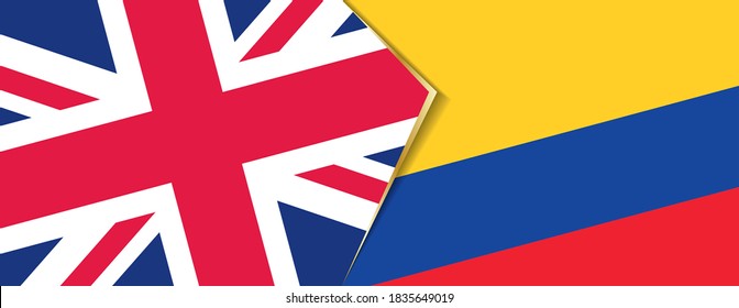 United Kingdom and Colombia flags, two vector flags symbol of relationship or confrontation.