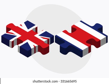 United Kingdom and Costa Rica Flags in puzzle isolated on white background