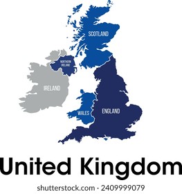 Mapa de países del Reino Unido con división