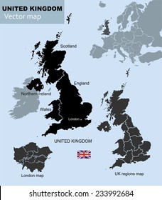 United Kingdom Countries, UK Regions And London Vector Map