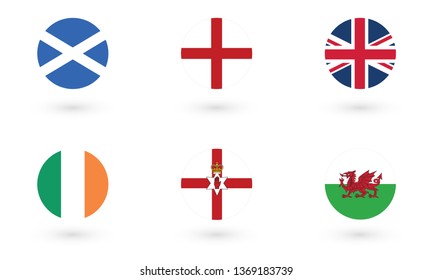 United Kingdom Country Circular Flags. England / Wales / Scotland / Ireland / British - Vector