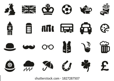 United Kingdom Country & Culture Icons Black & White Set Big