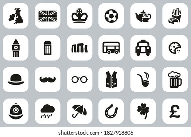 United Kingdom Country & Culture Icons Black & White Flat Design Set Big