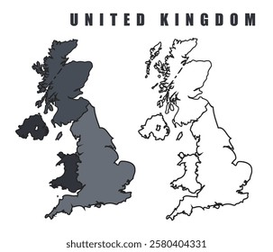 United Kingdom country map black flat outline vector illustration set