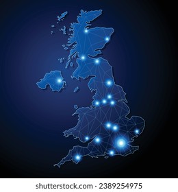 United Kingdom - country shape with lines connecting major cities