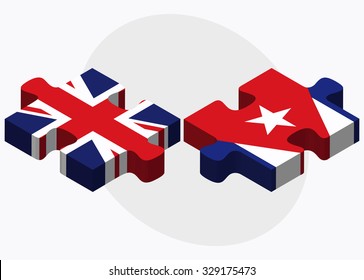 United Kingdom and Cuba Flags in puzzle isolated on white background