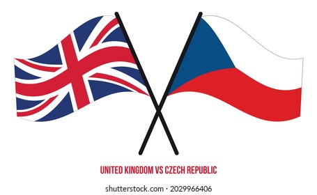 United Kingdom and Czech Republic Flags Crossed And Waving Flat Style. Official Proportion. Correct Colors.