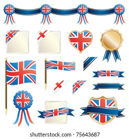 united kingdom decorative ribbons, flags and seals isolated on white svg