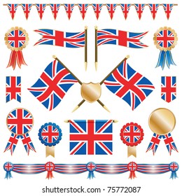 united kingdom decorative ribbons, flags and rosettes isolated on white svg