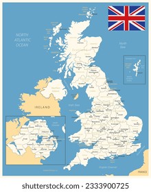 United Kingdom- detailed map with administrative divisions and country flag. Vector illustration