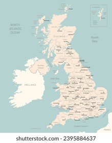 United Kingdom - detailed map with administrative divisions country. Vector illustration