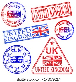 United Kingdom different shaped rubber stamp vectors 