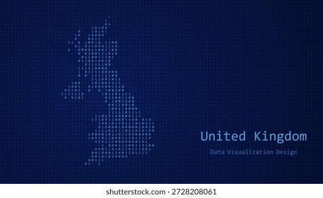 Reino Unido Mapa digital formado com uns e zeros para design de visualização de dados