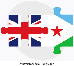 United Kingdom and Djibouti Flags in puzzle isolated on white background