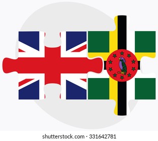 United Kingdom and Dominica Flags in puzzle isolated on white background