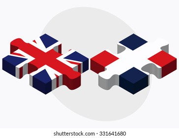 United Kingdom and Dominican Republic Flags in puzzle isolated on white background