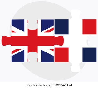 United Kingdom and Dominican Republic Flags in puzzle isolated on white background