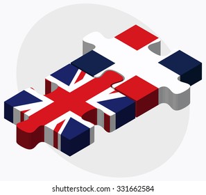 United Kingdom and Dominican Republic Flags in puzzle isolated on white background
