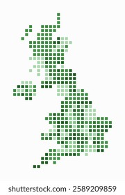 United Kingdom dotted map. Digital style map of the country on white background. United Kingdom shape with square dots. Colored dots style. Large size squares. Classy vector illustration.