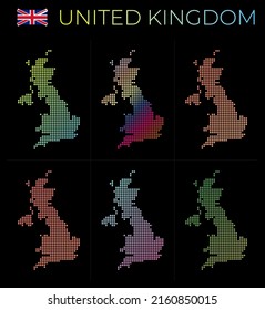 United Kingdom dotted map set. Map of United Kingdom in dotted style. Borders of the country filled with beautiful smooth gradient circles. Astonishing vector illustration.