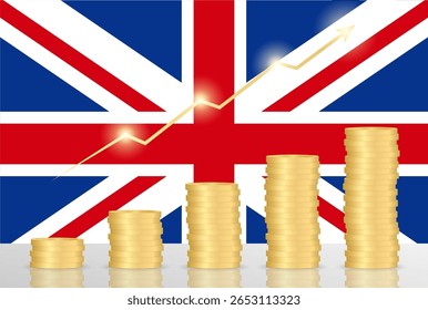Economia do Reino Unido. Bandeira do Reino Unido com Financial Graph. Conceito De Investimento No Mercado De Ações. Ilustração de vetor.  