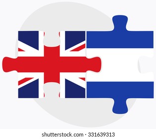 United Kingdom and El Salvador Flags in puzzle isolated on white background