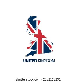 Reino Unido, bandera de Inglaterra, mapa y botón brillante, ilustración vectorial