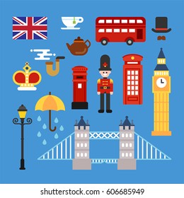 United Kingdom england typical object land mark vector illustration flat design