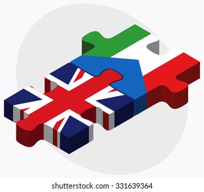 United Kingdom and Equatorial Guinea Flags in puzzle isolated on white background