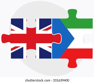 United Kingdom and Equatorial Guinea Flags in puzzle isolated on white background