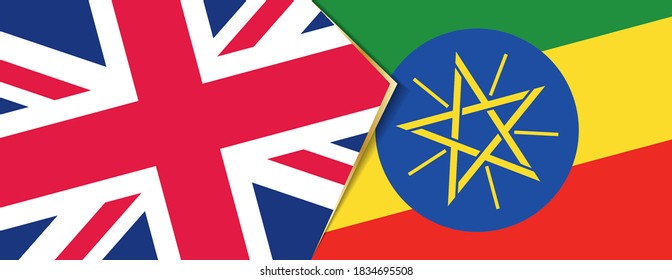 United Kingdom and Ethiopia flags, two vector flags symbol of relationship or confrontation.