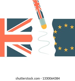 United Kingdom and EU flags broken on two halves. Brexit politic and economic concept