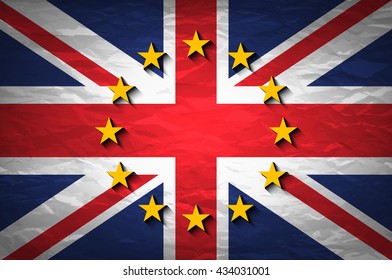 United Kingdom and European union flags combined for the 2016 referendum on crumpled paper background. Vintage effect brexit art