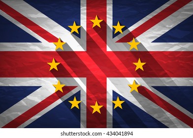 United Kingdom and European union flags combined for the 2016 referendum on crumpled paper background. Vintage effect brexit art