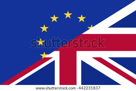 United Kingdom and European union flags combined for the 2016 referendum, vector illustration