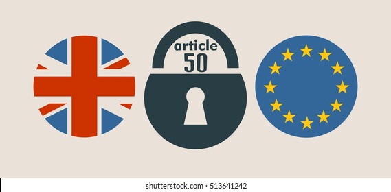 United Kingdom exit from Europe relative image. Brexit named politic process. Round flags. Article 50 text