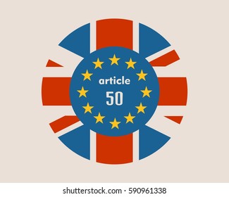 United Kingdom exit from Europe relative image. Brexit named politic process. Round flags. Article 50 text