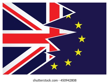 United Kingdom exit from the European Union resulting from the June 2016 referendum with the Union Jack and European Union flags splitting apart