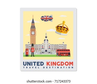United Kingdom Famous Tourist Destination Postcard Illustration