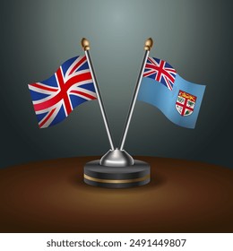 United Kingdom and Fiji table flags mark the relationship on a gradient background. Vector Illustration