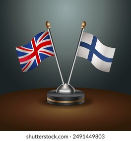 United Kingdom and Finland table flags mark the relationship on a gradient background. Vector Illustration