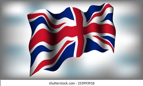 United Kingdom flag 3d isolated on blurry background. Vector illustration.