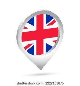 United Kingdom flag 3d pin icon. Vector illustration.