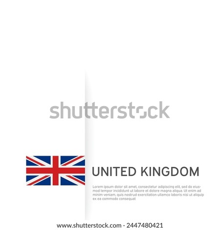 United Kingdom flag background. State patriotic great britain banner, cover. Document template with uk flag, white background. National uk poster. Business booklet. Vector illustration, simple design