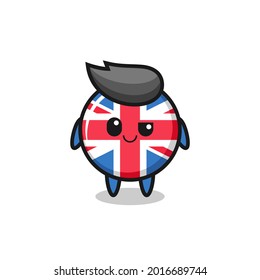 united kingdom flag badge cartoon with an arrogant expression , cute style design for t shirt, sticker, logo element