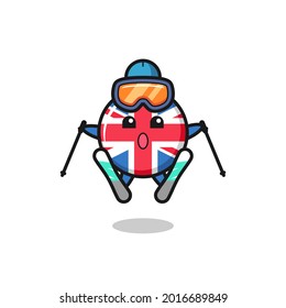 united kingdom flag badge mascot character as a ski player , cute style design for t shirt, sticker, logo element