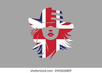 United Kingdom flag and British girl’s shape, British face, United Kingdom flag, Uk, British, silhouette vector
